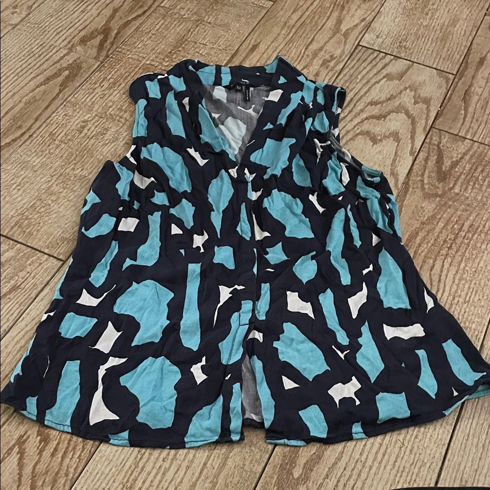 NIC+ZOE Teal and Black Patterned Top